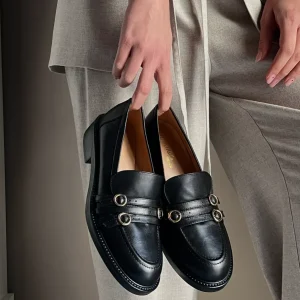 Mocassino in pelle con dettagli gold