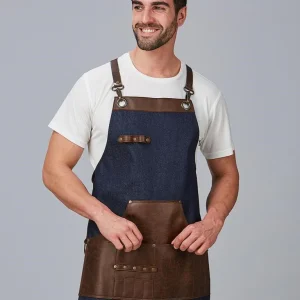 Grembiule unisex barbershop Denim e pelle