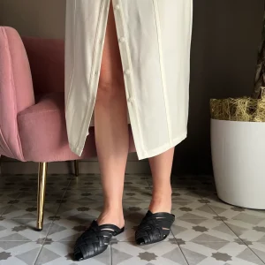 Ciabattina in pelle intrecciata nera