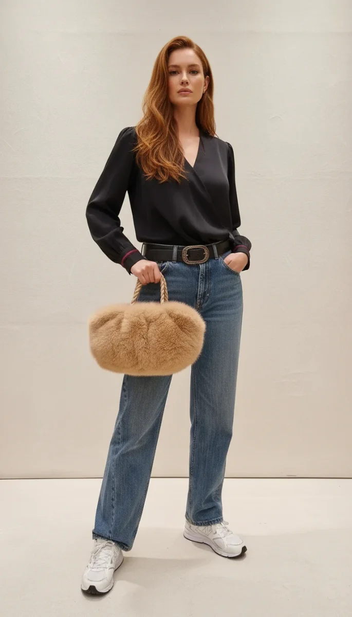 Borsa in Eco pelliccia con manico a treccia ecopelle