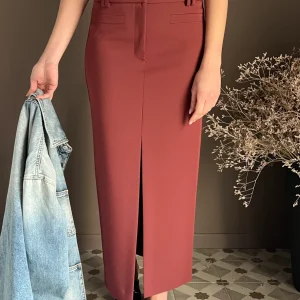 Gonna midi sartoriale in gabardine