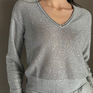 Maglia con scollo a V in paillettes