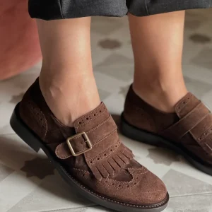 Mocassino Frangia e Fibbia Anna F. in Camoscio Marrone