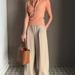 Pantalone a palazzo con elastico Sand Beige