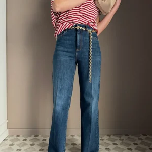 Pantalone denim Wide-Leg con catena