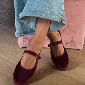 Mary Jane in velluto Bordeaux