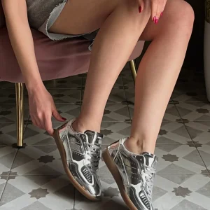 Sneakers in pelle laminata silver