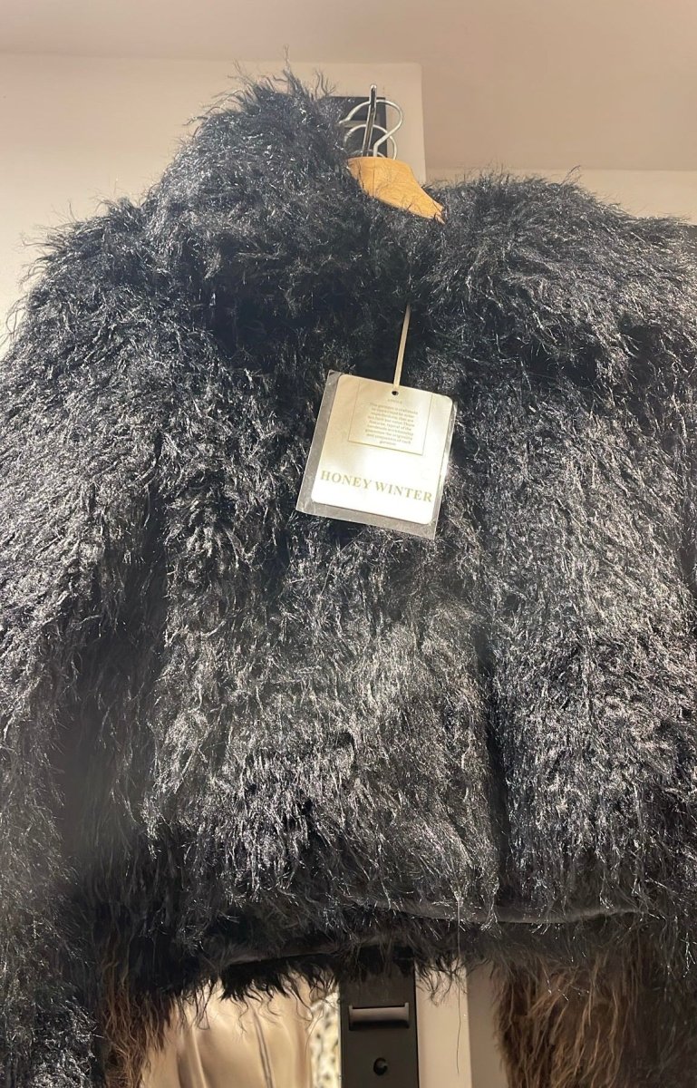 Ecofur a pelo riccio e lungo-modello crop con collo-foderata - immagine 3