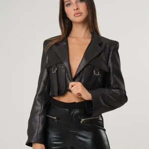 Giacca crop in tessuto placcato