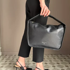 Borsa Hobo nera media in pelle