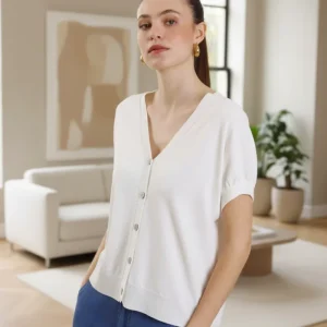 Cardigan a maniche corte in tessuto a Costine