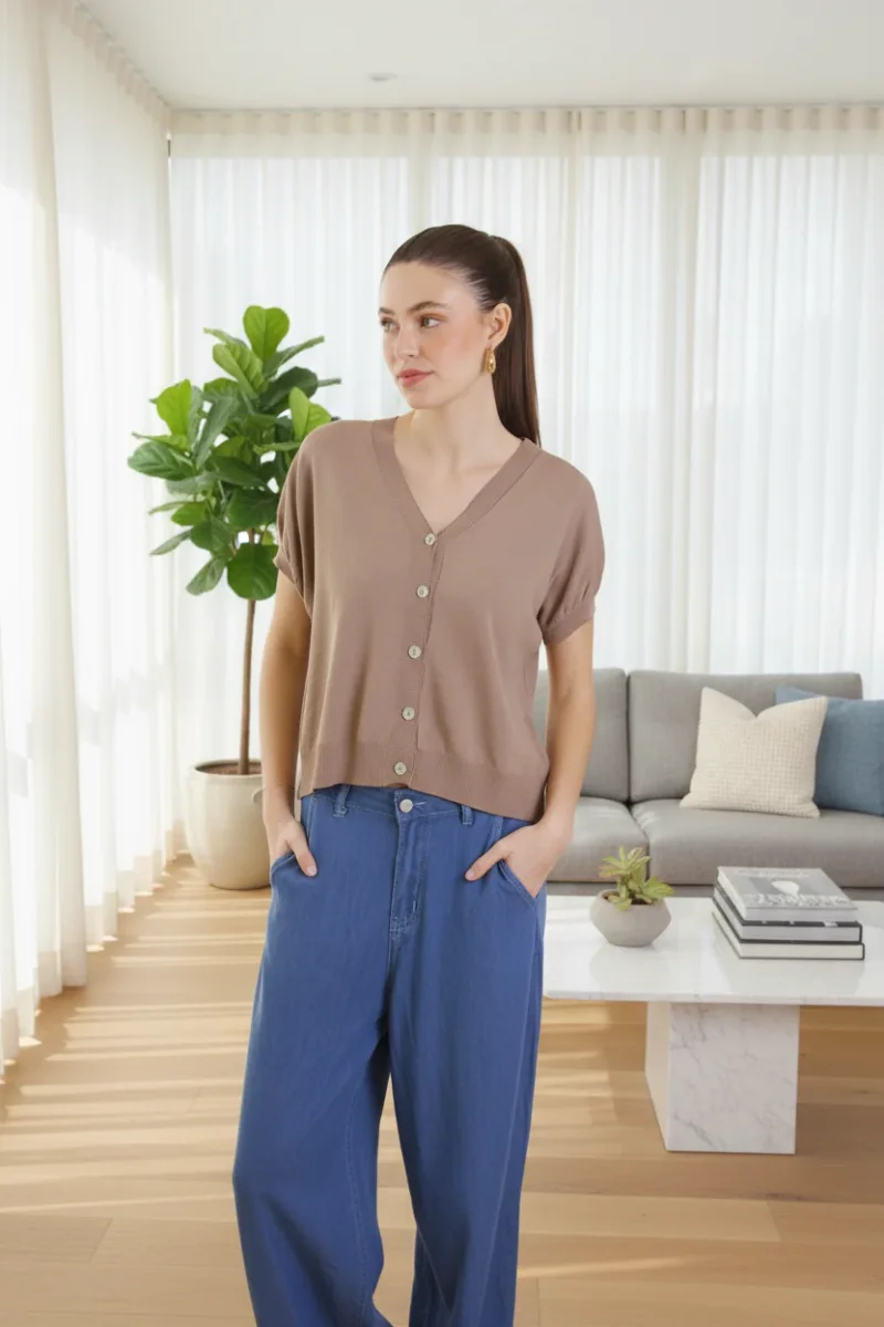 Cardigan a maniche corte in tessuto a Costine - immagine 3