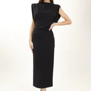 Abito Lungo Aderente Con Maniche Ad Aletta