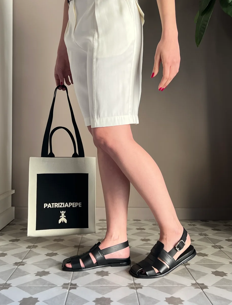 Sandalo a gabbia in pelle nero - immagine 7