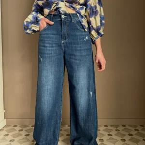 Pantalone denim con elastico wide-leg