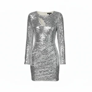 Abito Corto aderente in Paillettes con Cut-Out e Spalline