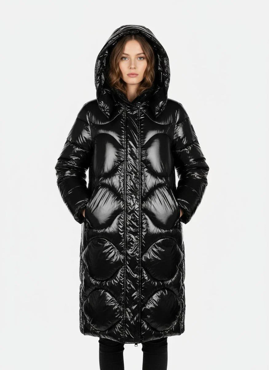 Piumino Lungo Lucido con Cappuccio Rimovibile Made in Italy - immagine 5