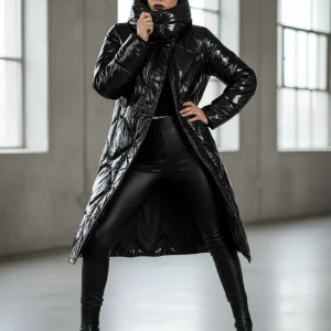 Piumino Lungo Lucido con Cappuccio Rimovibile Made in Italy