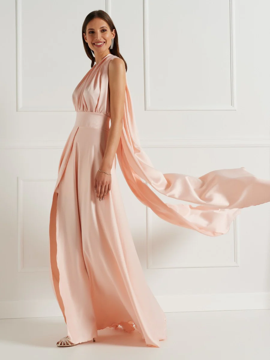 Abito in Raso con Maxi Fiocco e Lunghi Drappeggi - immagine 3