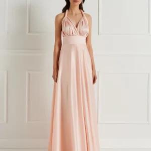 Abito in Raso con Maxi Fiocco e Lunghi Drappeggi