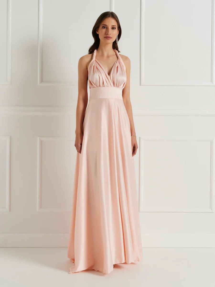 Abito in Raso con Maxi Fiocco e Lunghi Drappeggi - immagine 2