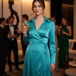 Abito Chemisier a Portafoglio in Raso