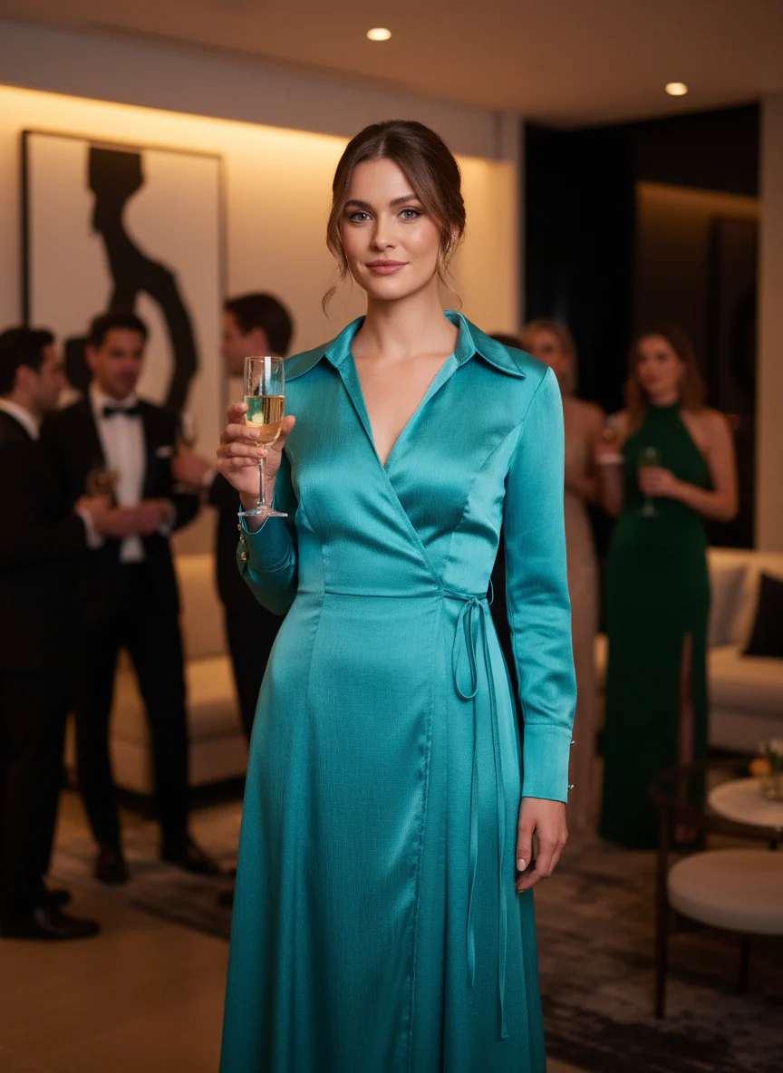 Abito Chemisier a Portafoglio in Raso - immagine 2