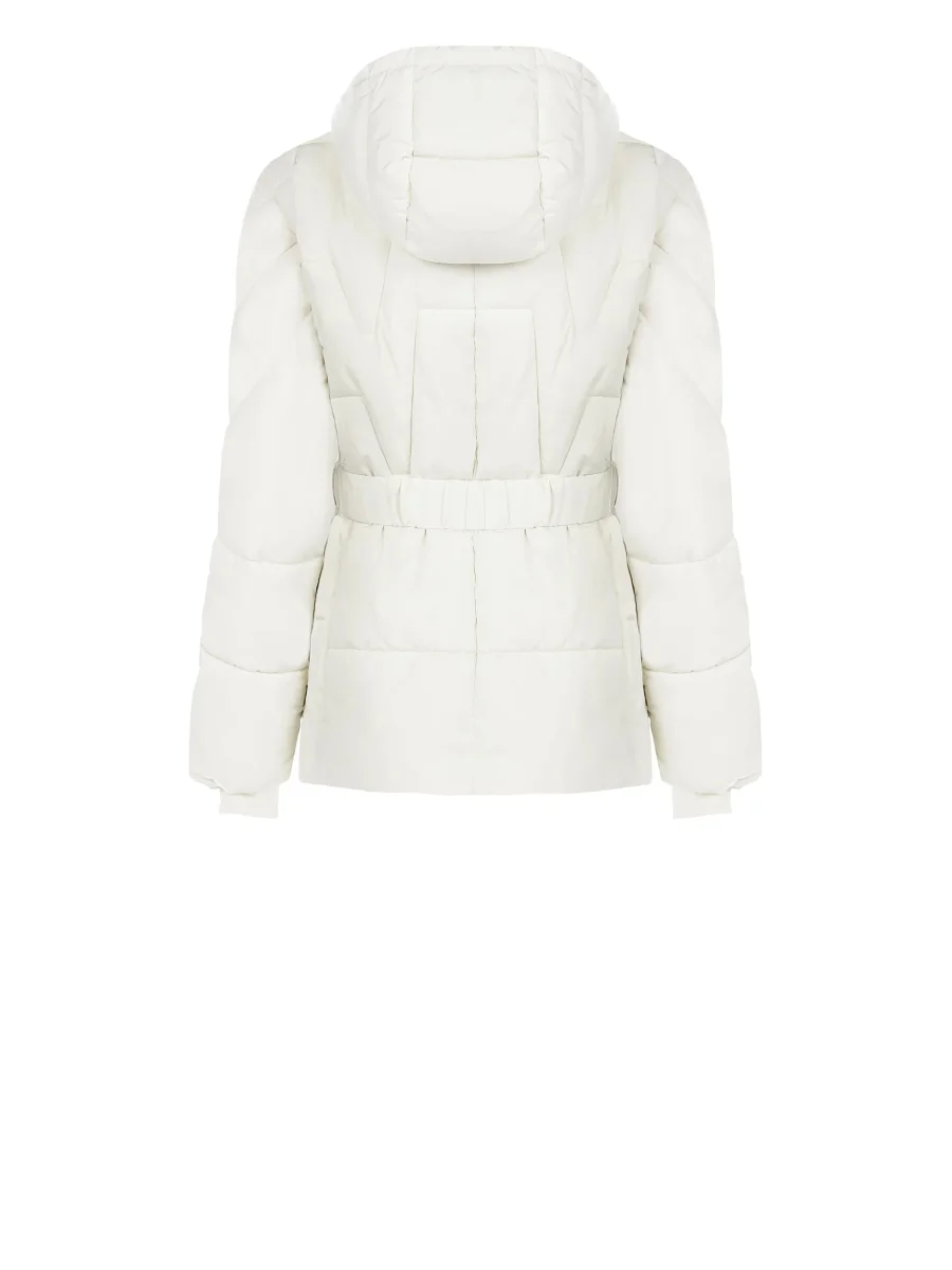 Piumino Corto Sfiancato con Cintura Elastica Coordinata e Cappuccio Rimovibile - immagine 7