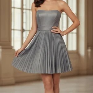Abito Corto Placcato Plissè
