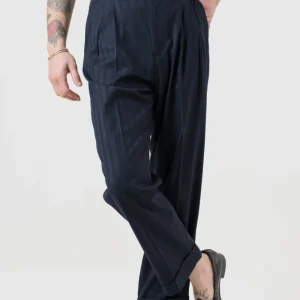 Pantalone Fondo Ampio e Fibbie Laterali Solaro Riga Larga Blu Kyoto