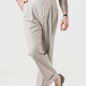 Pantalone Fondo Ampio e Fibbie Laterali Solaro Riga Larga Beige Bangkok
