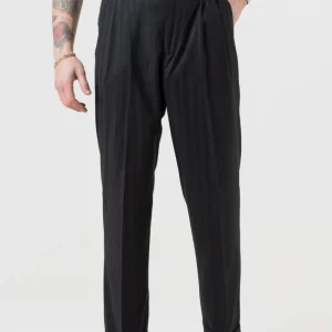 Pantalone Fondo Ampio e Fibbie Laterali Solaro Riga Larga Nero Osaka