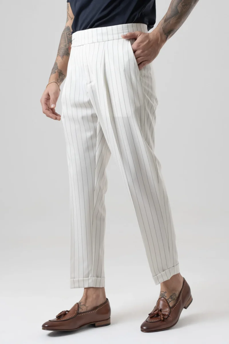 Pantalone Biforcato Panna Riga Blu Riviera - immagine 3