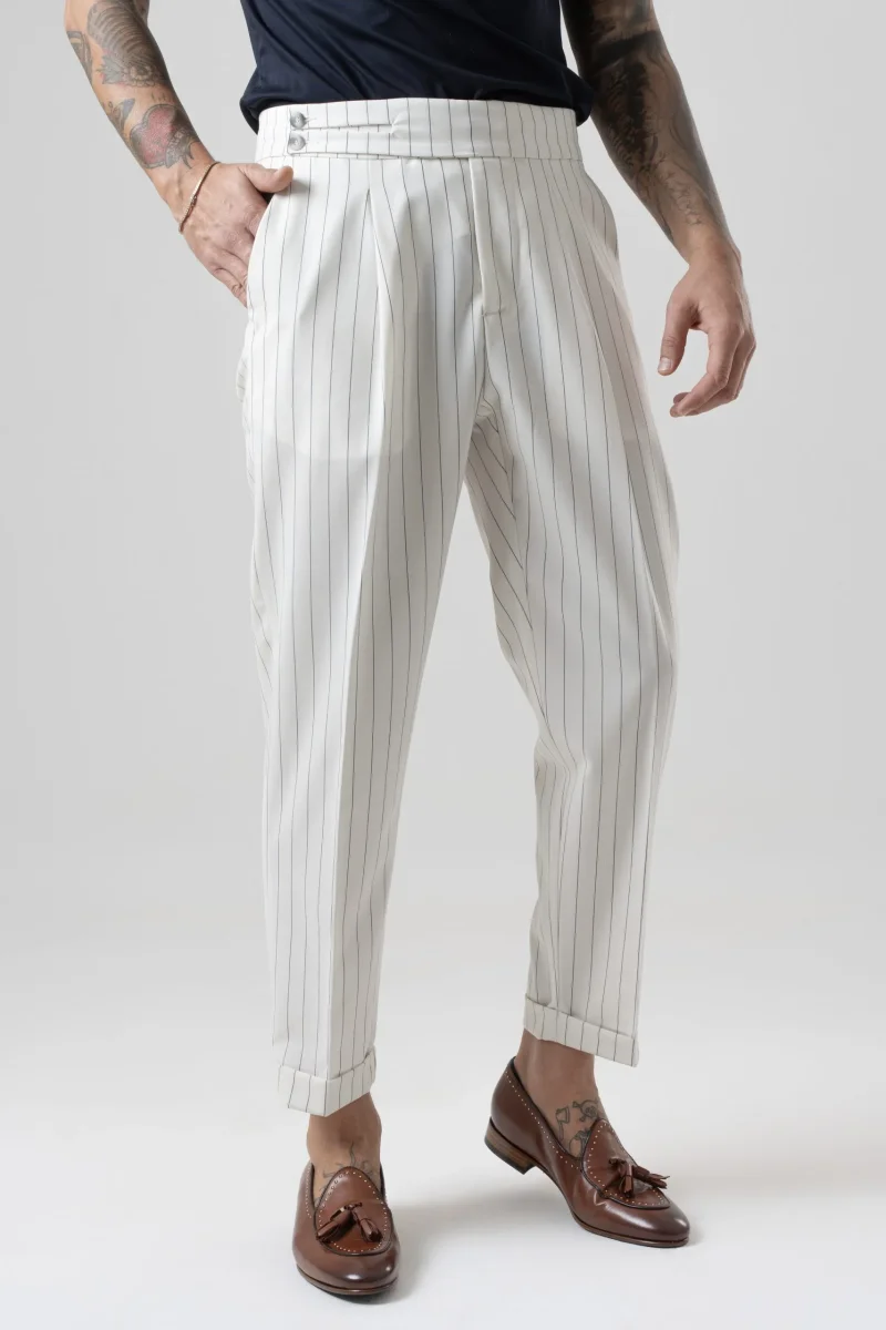 Pantalone Biforcato Panna Riga Blu Riviera - immagine 4