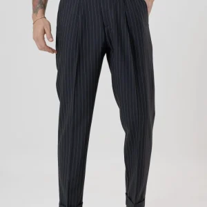 Pantalone con Bustino Tondo Gessato Blu Manhattan