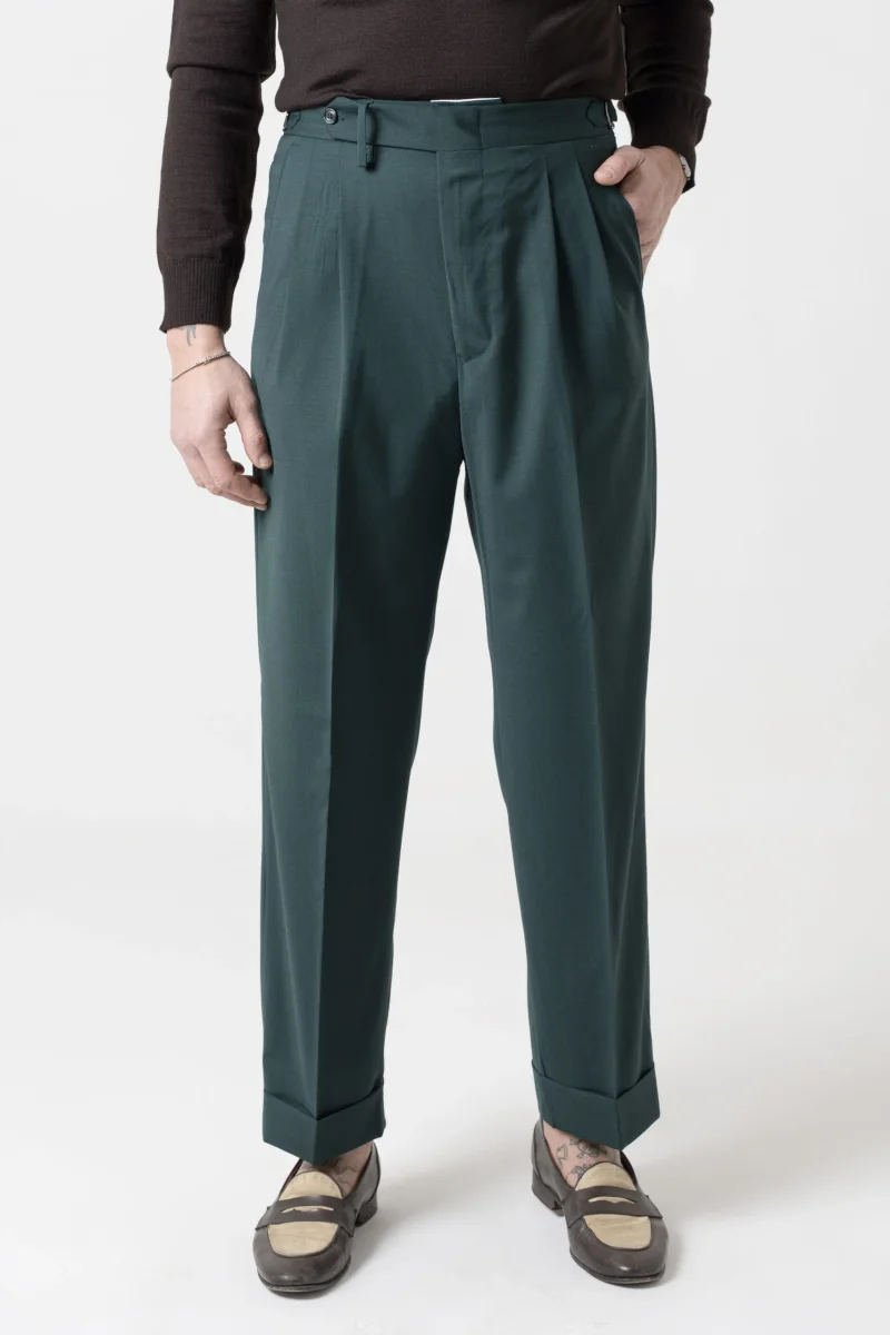 Pantalone Fondo Ampio e Fibbie Laterali Verde Smeraldo Miami