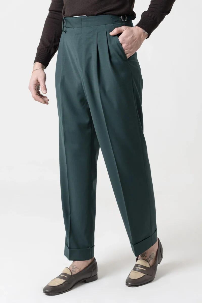 Pantalone Fondo Ampio e Fibbie Laterali Verde Smeraldo Miami - immagine 3