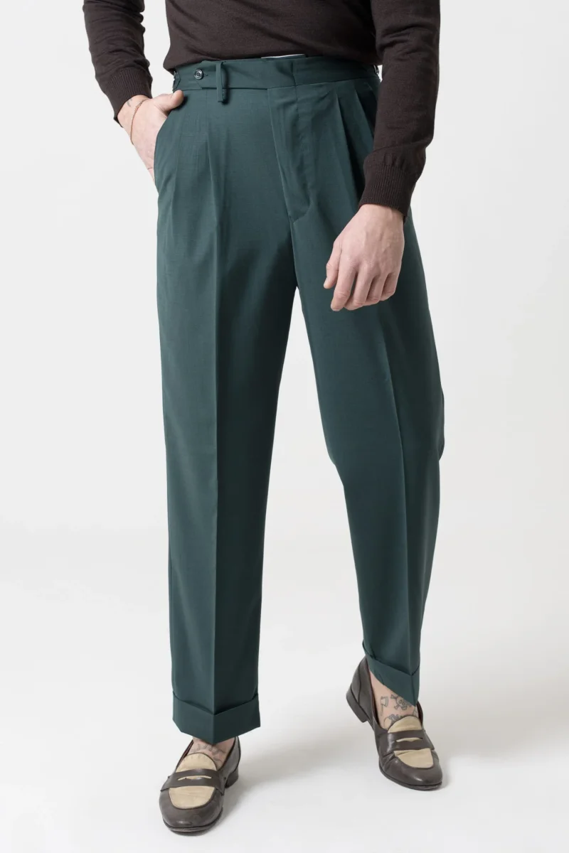 Pantalone Fondo Ampio e Fibbie Laterali Verde Smeraldo Miami - immagine 4