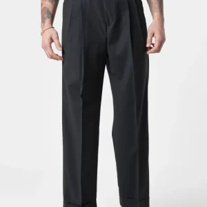 Pantalone Fondo Ampio e Fibbie Laterali Nero Milano