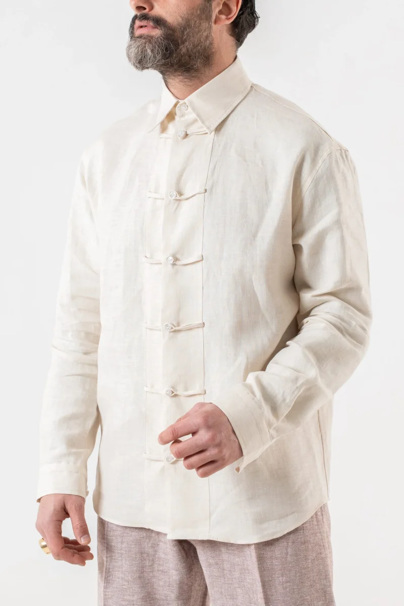 Camicia in Lino con Alamari in 100% Lino Naturale - immagine 3