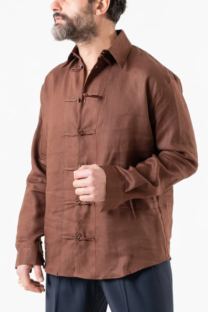 Camicia in Lino con Alamari in 100% Lino Moro - immagine 4