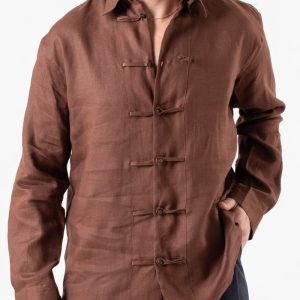 Camicia in Lino con Alamari in 100% Lino Moro