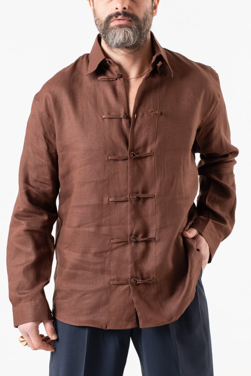 Camicia in Lino con Alamari in 100% Lino Moro - immagine 2