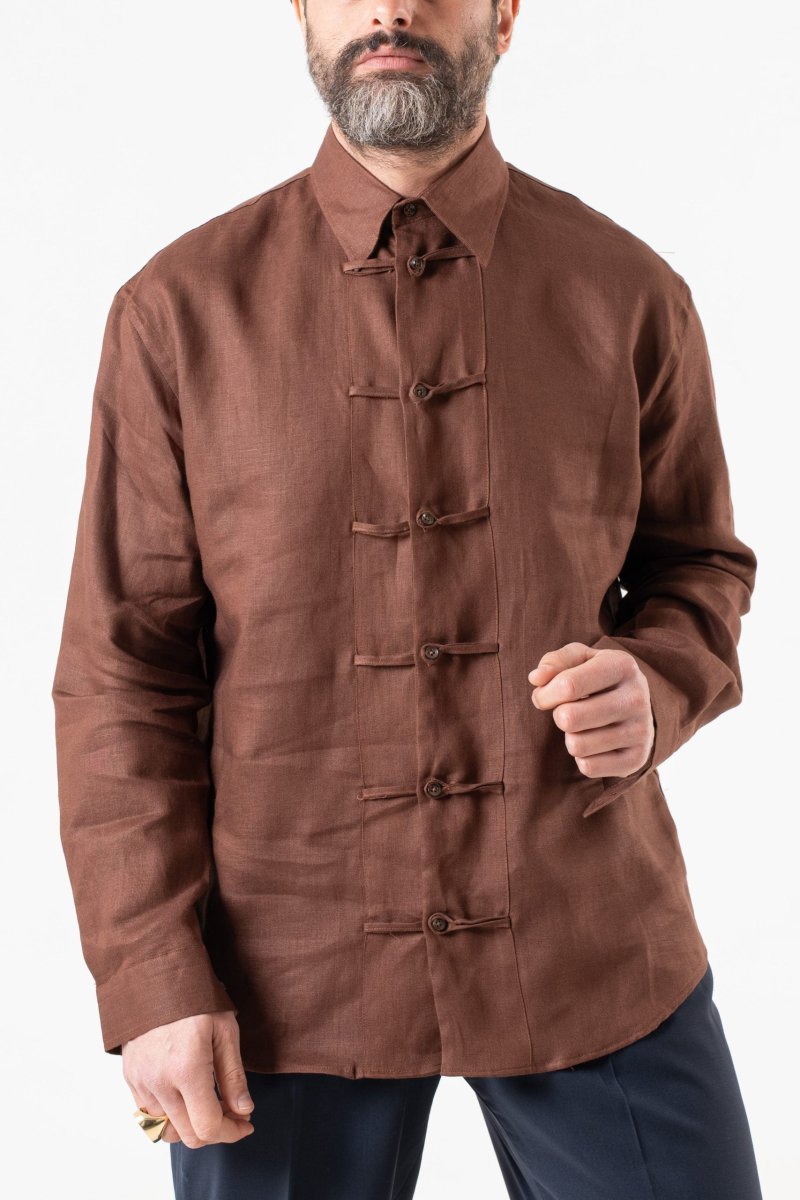 Camicia in Lino con Alamari in 100% Lino Moro - immagine 5