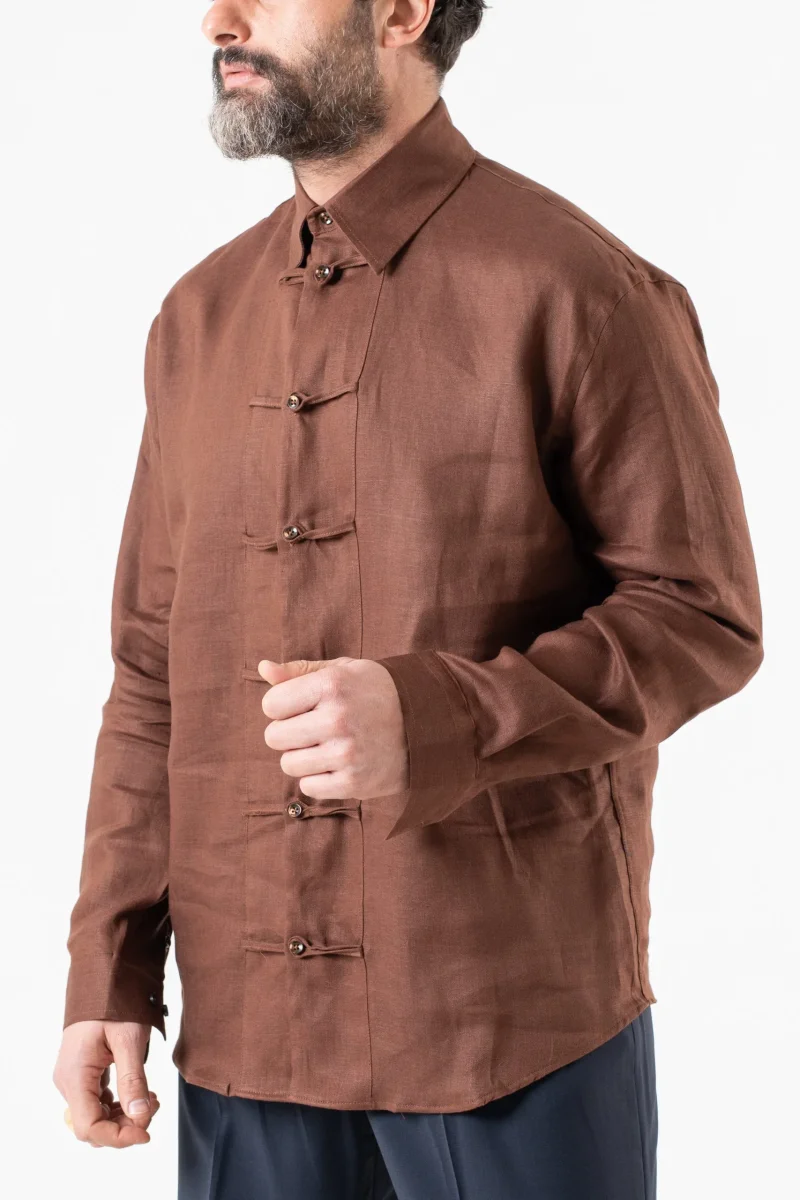 Camicia in Lino con Alamari in 100% Lino Moro - immagine 6