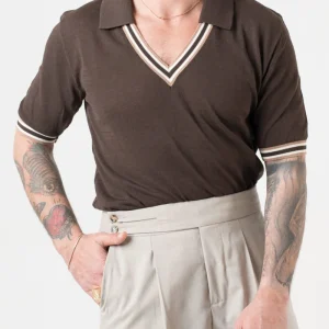 Polo con Collo a V a Contrasto Moro e Beige