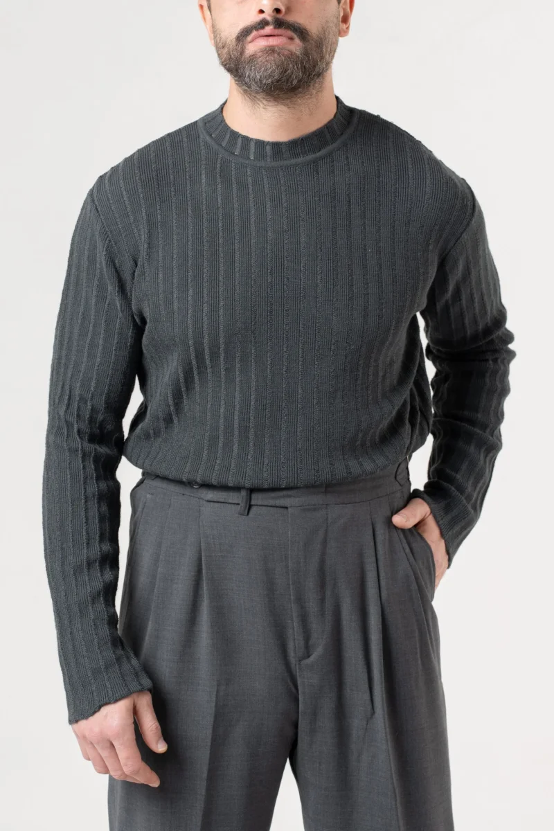 Shirt Manica Lunga Mezzocollo a Costina Grigio Scuro