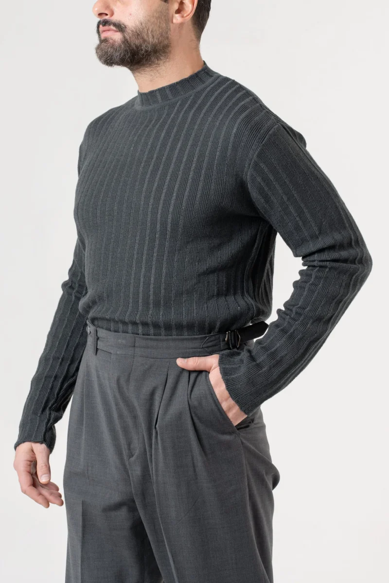 Shirt Manica Lunga Mezzocollo a Costina Grigio Scuro - immagine 3