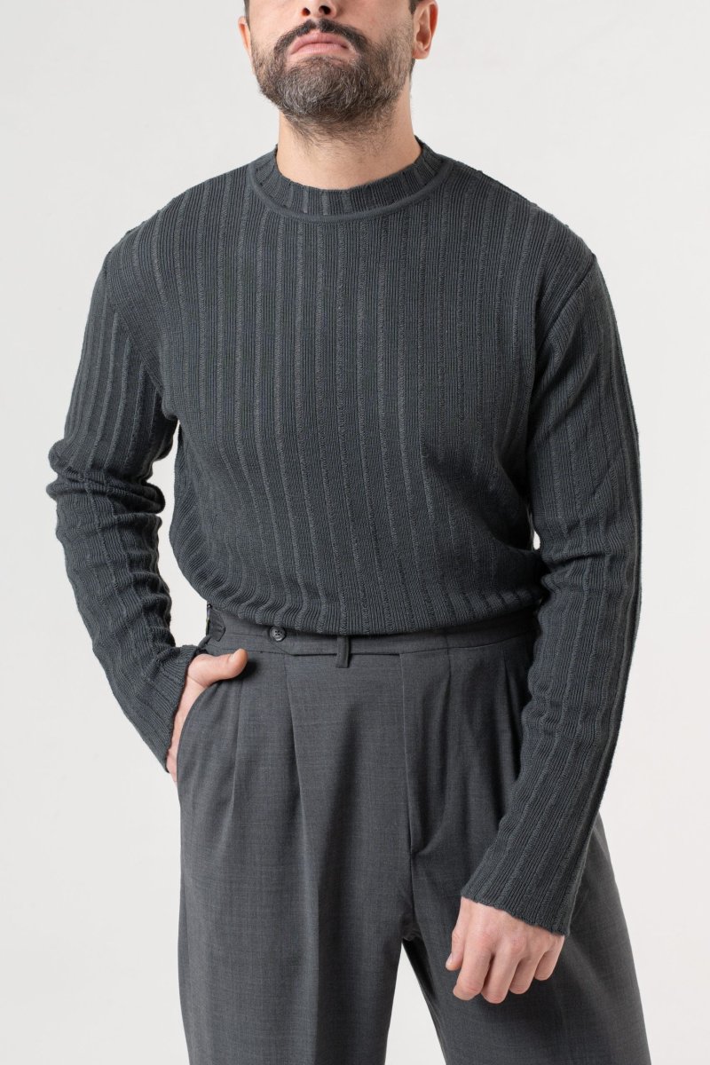 Shirt Manica Lunga Mezzocollo a Costina Grigio Scuro - immagine 4