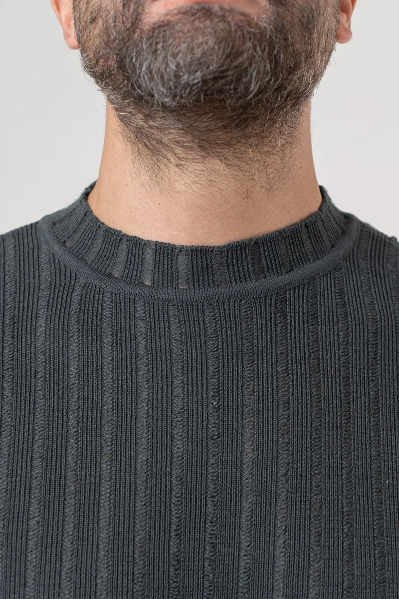 Shirt Manica Lunga Mezzocollo a Costina Grigio Scuro - immagine 5